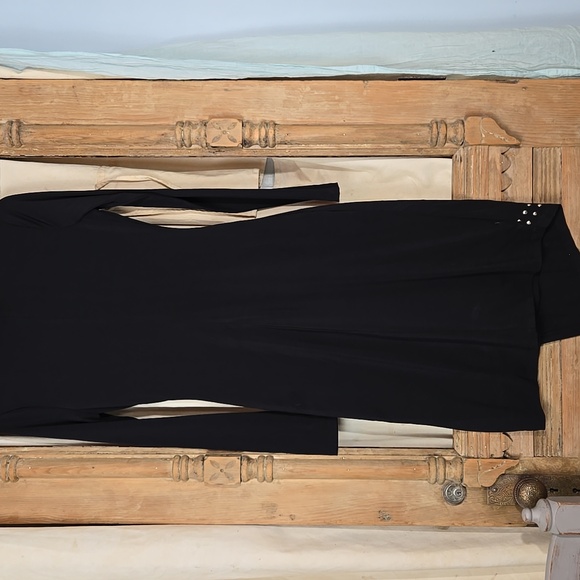 Elegant Black Studded Faux Wrap Dress In Size XS - Picture 8 of 11